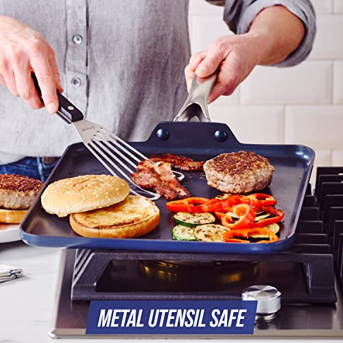 Blue Diamond 11" Griddle Pan, Diamond Infused Healthy Ceramic Nonstick, PFAS and PFOA-Free, Dishwasher Safe, Oven Safe, Even Heating, Metal Utensil Safe, Warp Control, Blue Blue Diamond