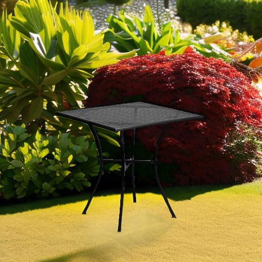 Flash Furniture Oia 28" Commercial Grade Steel Patio Table, Modern Square Rain Flower Design Outdoor Dining Table, Black Flash Furniture