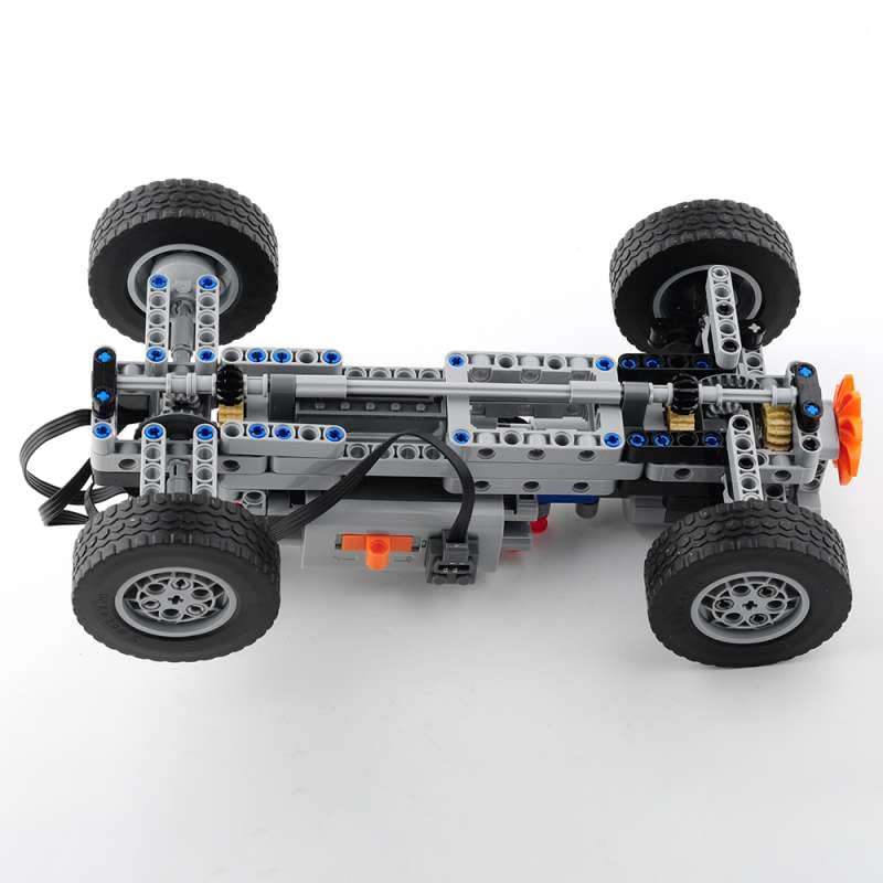 MOC 4WD Power Function RC Car Chassis Kit - Technical Building Blocks with 62.4x20mm Wheels, M Motor, Servo & AA Battery Box for Off-Road Climbing Cars RCmall