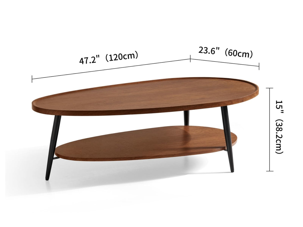 Saint Mossi Modern Coffee Table for Living Room, Mid-Century Oval Wood Coffee Table, Double Layer Center Table for Small Space, D47xW23.6xH15, Espresso SM Saint Mossi