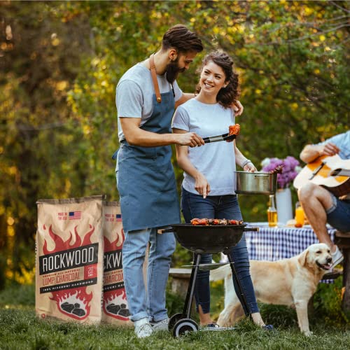 Rockwood Natural Lump Charcoal - Oak, Hickory & Cherry Hardwood Blend for High-Heat Grilling & Slow Smoking - Clean Burning BBQ Charcoal - No Fillers - Made in USA - 20 lbs (2 Packs) Rockwood