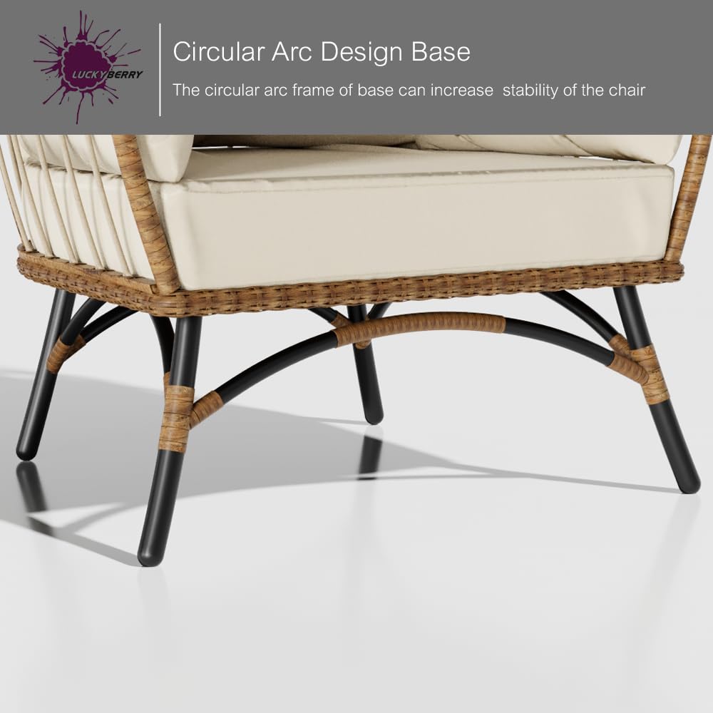 LUCKYBERRY Wicker Egg Chair Rattan Chair Brown, Outdoor Patio Porch Lounge… LUCKYBERRY