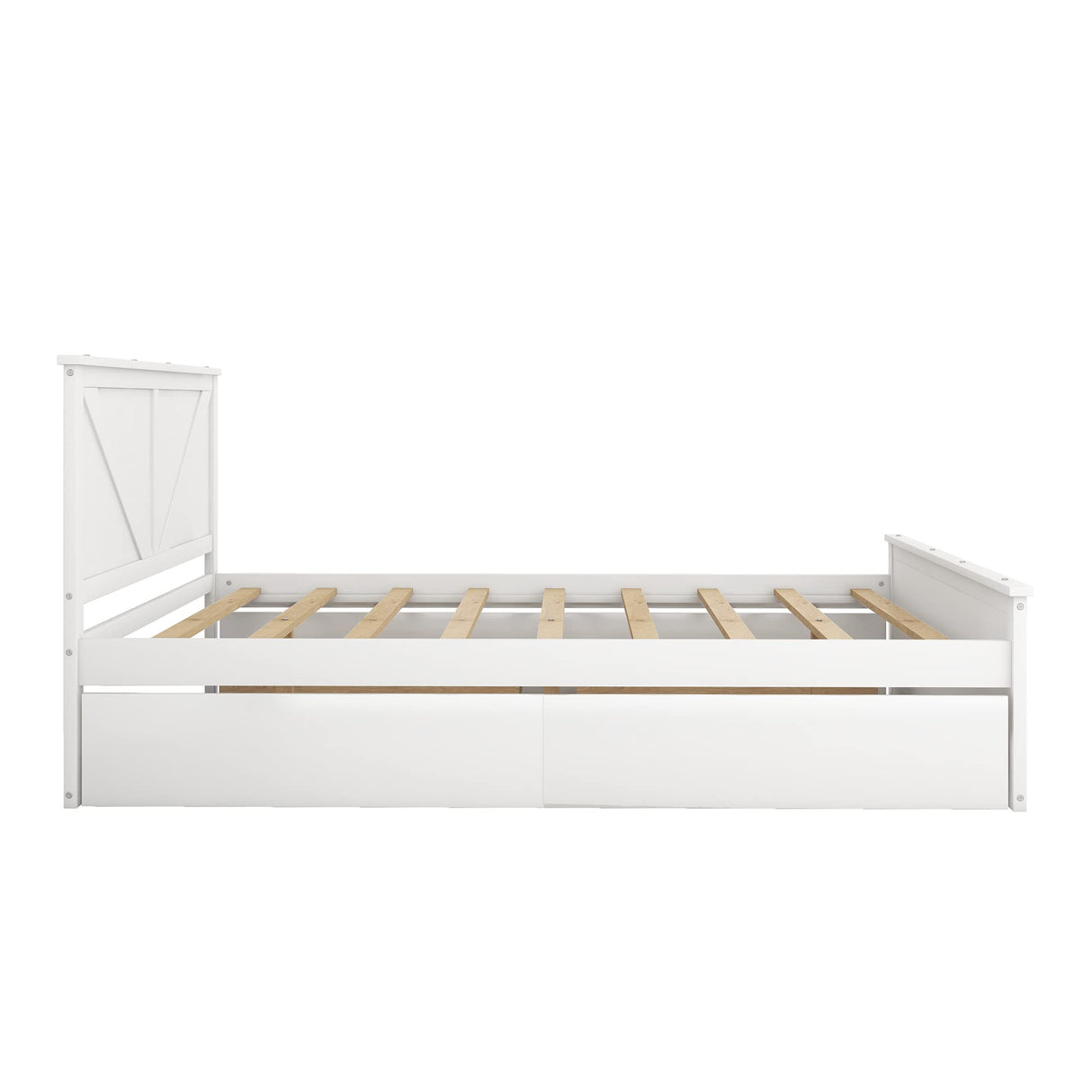 LZ LEISURE ZONE White Queen Size Platform Bed with 4 Storage Drawers and Wooden Headboard LZ LEISURE ZONE