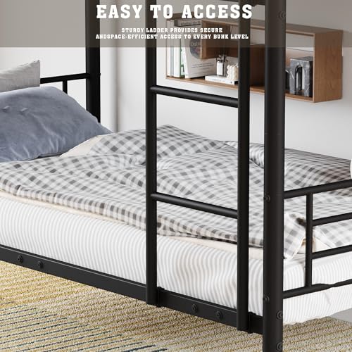 Bellemave Twin Triple Bunk Bed for 3, bunk Bed for 3 Person, 3 bunk beds for Kids/Adults/Teenagers, Black Split into 3beds Bellemave