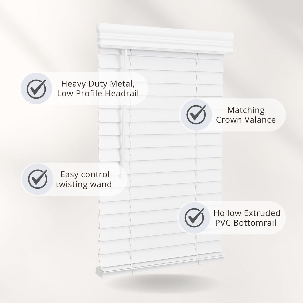 Lotus & Windoware Cordless, 2 Inch Faux Wood Blind, 33" Wide x 72" Long, Window Blinds, Blinds & Shades, Blinds for Indoor Windows, Embossed, Bright White LOTUS & WINDOWARE