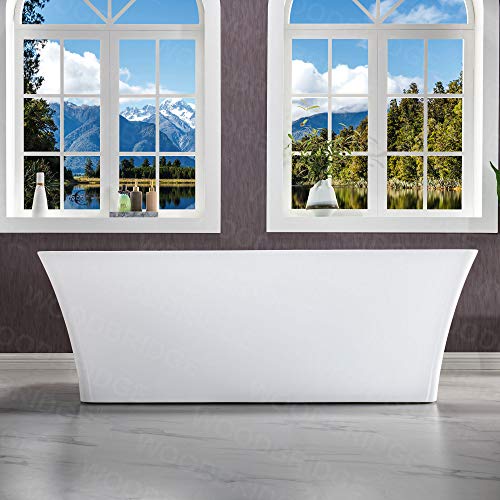 WOODBRIDGE 67" Acrylic Freestanding Bathtub Contemporary Soaking White Tub with Brushed Gold Overflow and Drain,BTS1609 -BG-Drain &O WOODBRIDGE