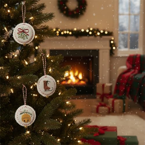 Embroidery Christmas Ornament Kits, with DIY Material Package, DIY Needlepoint Starter Set with Easy Instructions for Adults Beginners-12PCS
