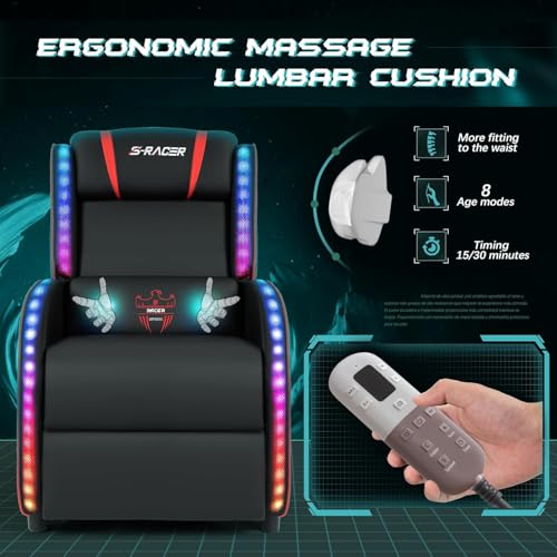 Homall LED Gaming Massage Recliner Chair Racing Style Single Living Room Sofa Comfortable Ergonomic Home Theater Seating(Red) Homall