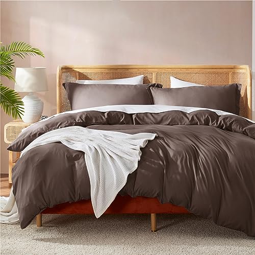 Nestl Twin Duvet Cover Set - Soft Double Brushed Chocolate Brown Duvet Cover Twin/Twin XL, 2 Piece, with Button Closure, 1 Duvet Cover 68x90 inches and 1 Pillow Sham