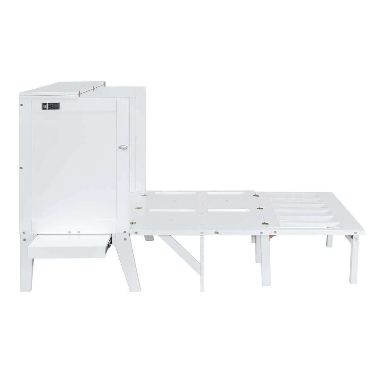 Ball & Cast Murphy Bed Full Szie,Cabinet Hideaway with USB Port and Removable Shelves,Wall Bed W/ 2 Movable Desks,can be Folded,Platform Bedframe for Kids Bedroom,Student Dorms,White Ball & Cast