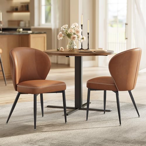 VASAGLE EKHO Collection - Dining Chairs Set of 2, Upholstered Kitchen Chairs, Comfortable Seat, Synthetic Leather with Stitching, Mid-Century Modern, Easy Assembly, Living Room Lounge, Caramel Brown VASAGLE