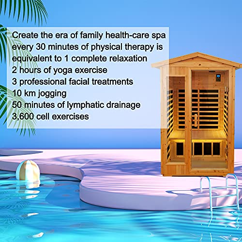 GLIFRON Outdoor Far Infrared 2 Person, 6 Low Emf Heaters Sauna Room, Bluetooth Speakers and Chromotherapy Lights, LED Reading Lamp, Natural GLIFRON