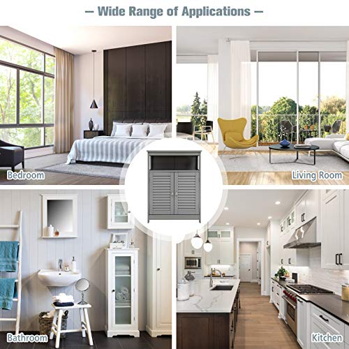 Tangkula Grey Freestanding Bathroom Storage Cabinet with Double Shutter Doors and Adjustable Shelf Tangkula