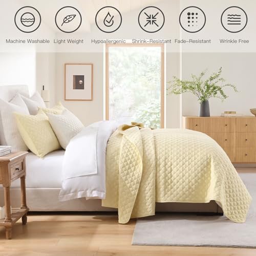 HORIMOTE HOME Quilt Twin Size Light Yellow, Lightweight Quilt for Summer Ultra-Soft Microfiber Modern Style Quilted Clouds Pattern Bedspread Quit Set 2 Pieces (1 Quilt and 1 Pillow Sham) HORIMOTE HOME