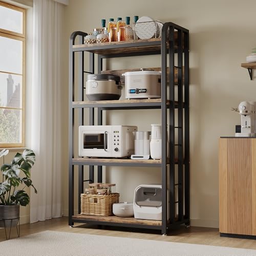 Alavoco 4-Tier Kitchen Baker's Rack with Power Outlet,Free Standing Microwave Oven Cart Stand,Heavy Duty Organizer Rack for Kitchen, Living Room, Dinning Room,Coffee Bar