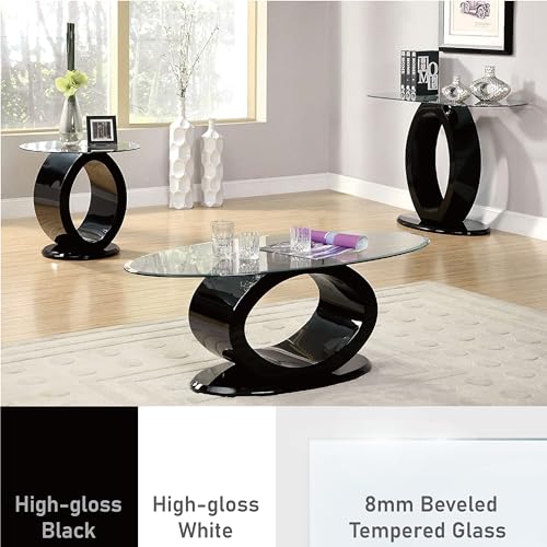 Furniture of America Modine 47" Long Contemporary Console Tables, Modern Furniture, Beveled Tempered Glass, O-Shaped High Gloss Pedestal, for Entryway, Hallway, Living Room, White Furniture of America