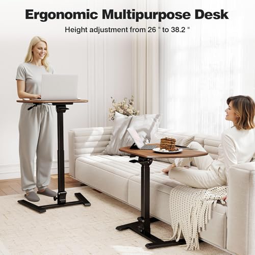 ROMOON Folding Portable Standing Desk with Wheels, No-Assembly Rolling Height-Adjustable Sit-Stand Table, Space-Saving Foldable Laptop Cart for Home Office and Computer Workstation (Walnut) ROMOON