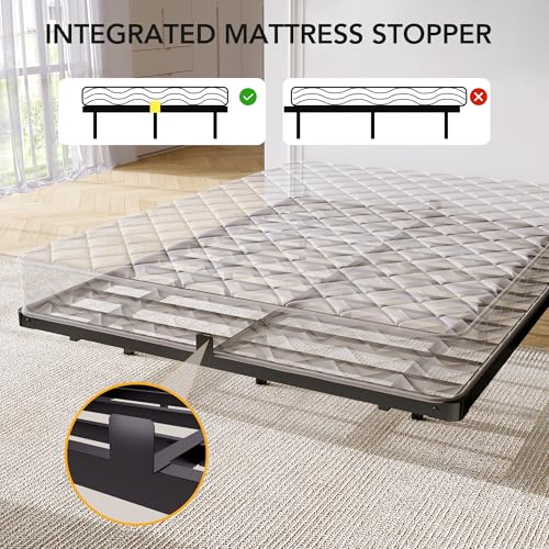 Decofy Full Size Floating Bed Frame with LED Lights and Charging Station, Modern Minimalist Design, No Spring Mattress Required, Easy to Assemble Decofy
