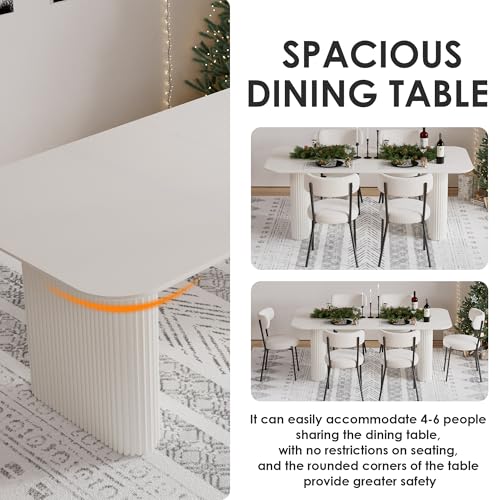 RGZ 71" Modern Cream White Oval Kitchen Table, Dining Table for 4-6 People, Easy to Assemble Accent Oval Dinner Room Table with White Ripple Legs for Home, Apartment, Dining Room, Kitchen RGZ