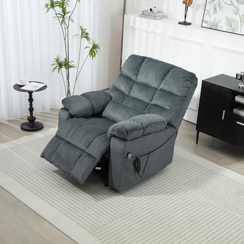 REHOUSING Oversized Power Lift Recliner Big Man 400lbs, Extra Wide Recliner Chair with Lifts Vertically for Elderly, Features Cup Holder, Heat and Massage, Zero Gravity Lay Flat for Adults (Blue)
