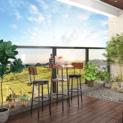 KIVENJAJA Rustic Brown 3-Piece Bistro Bar Table Set for 2 with PU Upholstered Stools KIVENJAJA