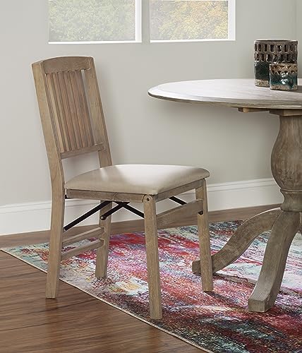 Linon Keira Wooden Folding Chair Upholstered Seat and Mission Back Set of 2, Dining Height, Rustic Natural & Beige Linon