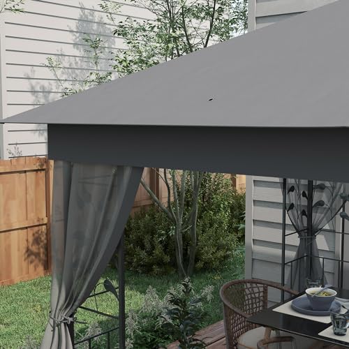 Outsunny 10' x 11.5' Metal Patio Gazebo, Double Roof Outdoor Gazebo Canopy Shelter with Tree Motifs Corner Frame and Netting, for Garden, Lawn, Backyard, and Deck, Gray Outsunny