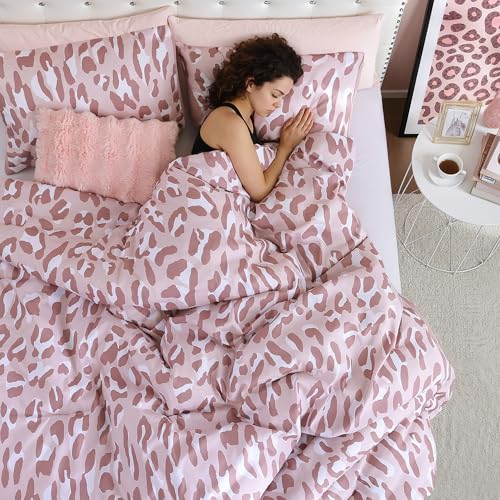 JANZAA Comforter Set Queen Size Beige Leopard Print Bedding Set Chic & Stylish Animal Cheetah Print Cozy Soft 3 Pieces Bedding for Bedroom, 1 Bed Sets(90''x90'') with 2 Pillow Shams(20''x26'') JANZAA