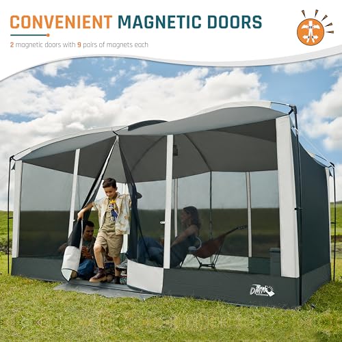 Screen House Room 13x9Ft DMH OUTDOORS Screen Tent Mesh Gazebos w/ 2 Magnetic Doors, Included Projection Screen, Camping Tent Screened Canopy Shelter for Outdoor Patios Backyards Activities DMH OUTDOORS