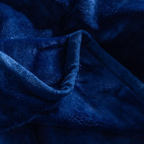 MORANJIAFANG Plush 340GSM Flannel Bed Blanket Cozy Microfiber Soft Thermal Fleece Blanket (Dark Blue, Oversized King 144"x144") MORANJIAFANG