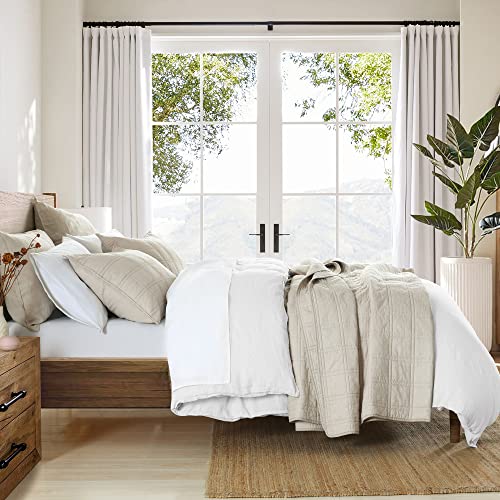 HORIMOTE HOME 100% Cotton Quilt Queen Size Beige Bedspread, Pre-Washed 3-Piece Cozy Lightweight Stitching Decorative Bedding Cover Coverlet Set with 2 Shams in Geometric Pattern for All Season HORIMOTE HOME
