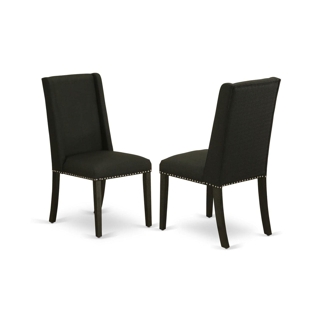 East West Furniture FLP6T24 Florence Parson Dining Room Chairs - Nailhead Trim Black Linen Fabric Padded Chairs, Set of 2, Wirebrushed Black East West Furniture