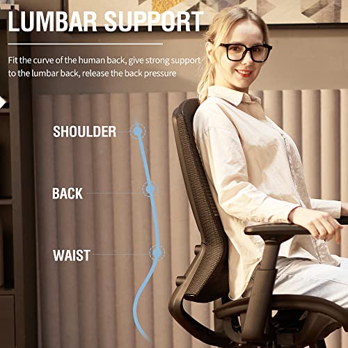 ELABEST Mesh Office Chair,Ergonomic Computer Desk Chair,Sturdy Task Chair- Adjustable Lumbar Support & Armrests,Tilt Function,Comfort Wide Seat,Swivel Home Office Chair (Black) ELABEST