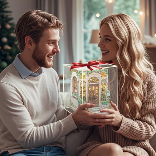 Fsolis Book Nook Kit, 3D Wooden Puzzles for Adults DIY Miniature House Kit Mini Building Kit Booknook Bookstore Bookshelf Diorama Gifts for Women Book Lovers (Green Life's Bookshop)