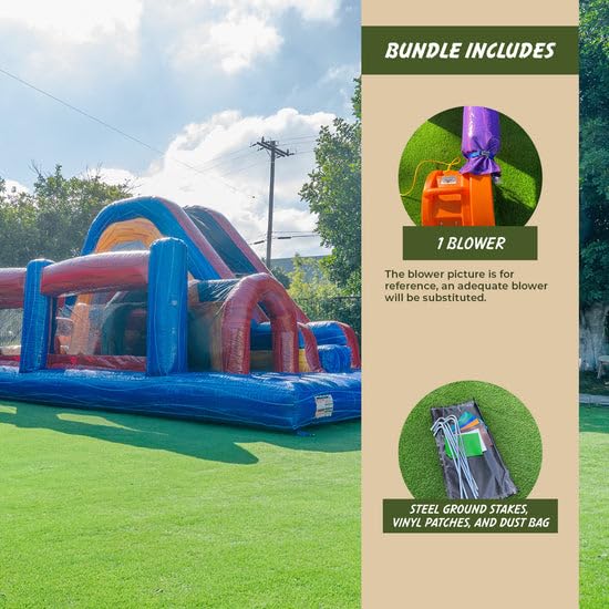 XJUMP Commercial Grade 13' Retro U Run Lightweight Inflatable Premium Marble Color Bounce House Obstacle with Climbing Wall Tall Slide Tunnel Entrance for Kids and Adults Outdoor Toys with Blower XJUMP
