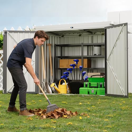 GarveeLife Outdoor Storage Shed, 80 Cu.Ft Outdoor Trash Can Storage Box with Lockable Door&Sloped Roof,Cabinet with Multi-Use Rust Prevention Galvanized Steel Enclosure for Yard, Garden, Patio GarveeLife