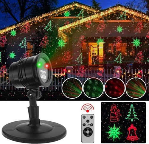 Christmas Projector Lights Outdoor Holiday Laser Lights Landscape Spotlight Red and Green Star Shower with 360 Accessibility Wireless Remote Christmas Decor for Xmas Party Outdoor Garden Patio Wall Y YUEGANG