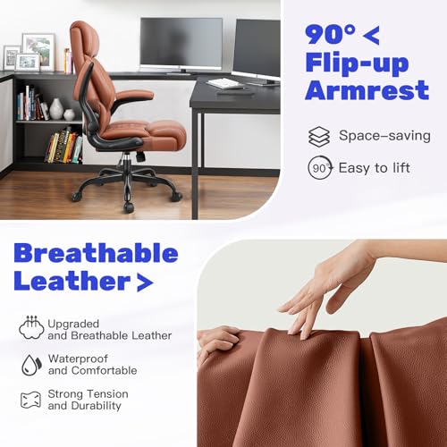 High Back Executive Office Chair - Ergonomic Computer Desk with Rocking Function, Leather Managerial with Adjustable Flip-Up Armrests and Lumbar Support BestGlory