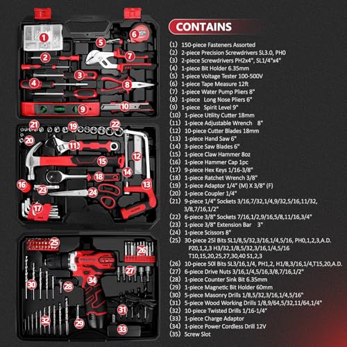 KingTool 276-Piece Tool Set Kit - Tool kit with 12V Cordless Power Drill Driver Toolbox Storage Case with Drawer, Drill Set Perfect for Homeowner, Diyer, Handyman KingTool
