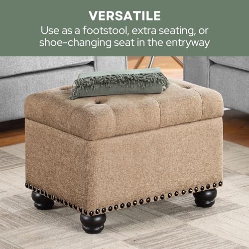 Convenience Concepts Designs4Comfort 5th Avenue Storage Ottoman 24" - Contemporary Foot Stool and Seat with Hinged Lid for Living Room, Dining Room, Office, Den, Tan Fabric Convenience Concepts