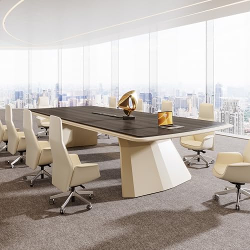 Tribesigns 7.87 ft Extra Long Conference Table for 10-12 People, Large Business Rectangle Meeting Seminar Table with Stainless Steel Base & Recessed Power Strip Socket, Gray + Khaki Tribesigns