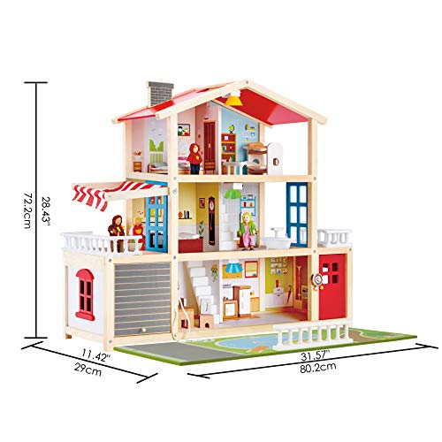 Hape Doll Family Mansion| Award Winning 10 Bedroom Doll House, Wooden Play Mansion with Accessories for Ages 3+ Years Multicolor, L: 31.6, W: 11.4, H: 28.4 inch Hape