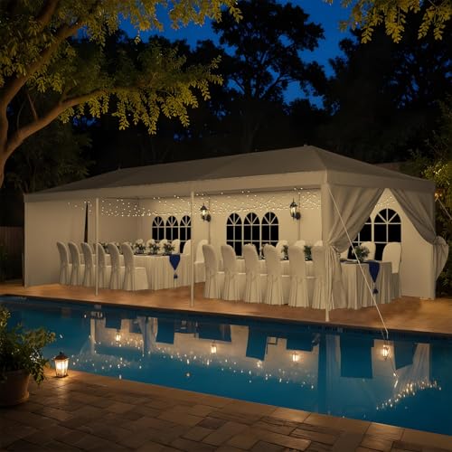 Devoko 10'x30' Outdoor Heavy Duty Canopy Tent, Waterproof Wedding Party Tent with UV Protection & Sidewalls, Wind Resistant Portable Gazebo Shelter for Events,Backyard, Patio, White Devoko