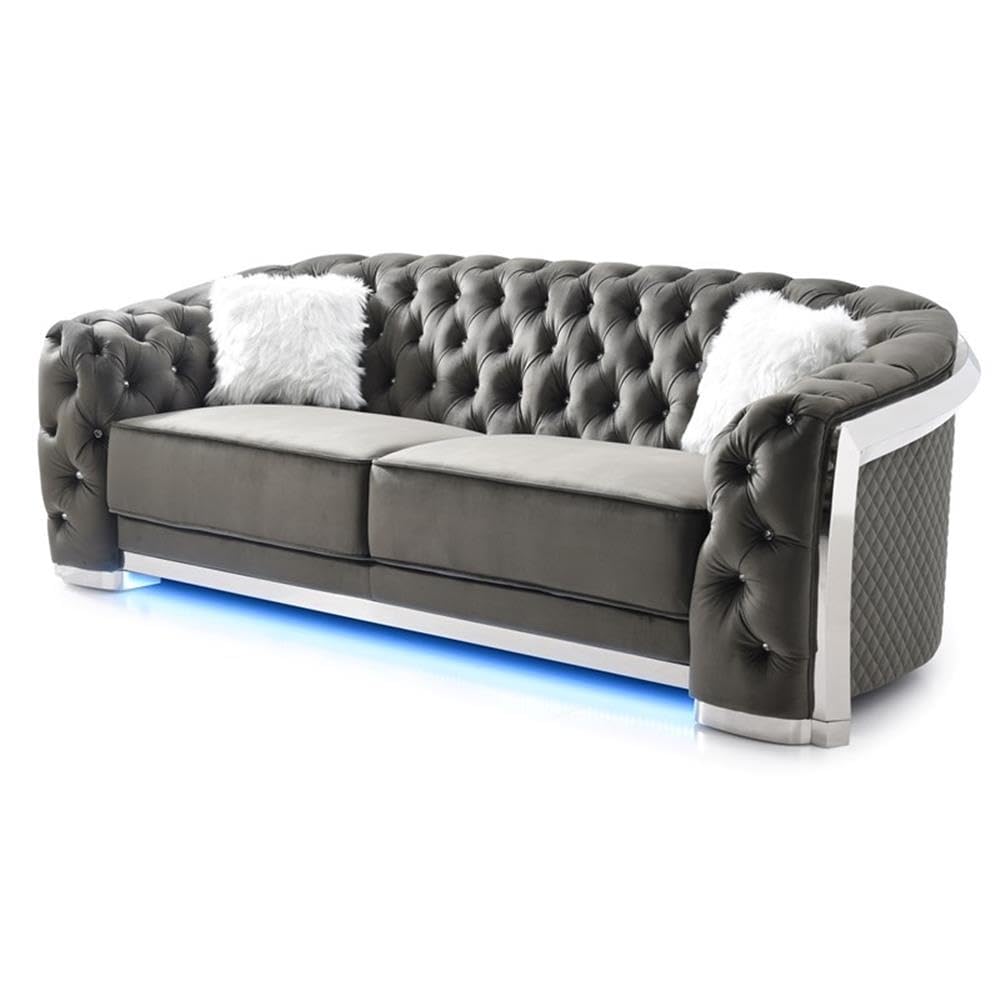 Glory Sapphire Gray Velvet Sofa with LED Accent Lighting Glory Furniture