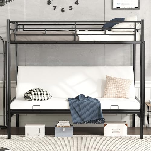 Bellemave Twin Over Futon bunk Bed, loft Bed with futon, Twin Over Full Futon bunk beds, No Box Spring Needed, Black Bellemave