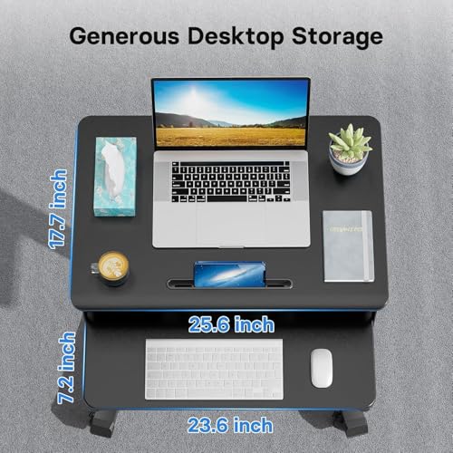 BONTEC Mobile Standing Desk with Keyboard Tray, Mobile Podium, Rolling Laptop Sit Stand Desk on Wheels, Adjustable Height Desk Up to 33lbs, Portable Computer Workstation Cart for Living Room, Office BONTEC