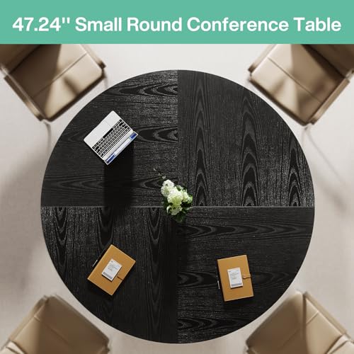 Tribesigns 47-Inch Round Conference Table, Black Meeting Table for 4-6 People, Small Office Desk with Sturdy Metal Base, Perfect for Conference Room or Small Workspaces, Black Tribesigns