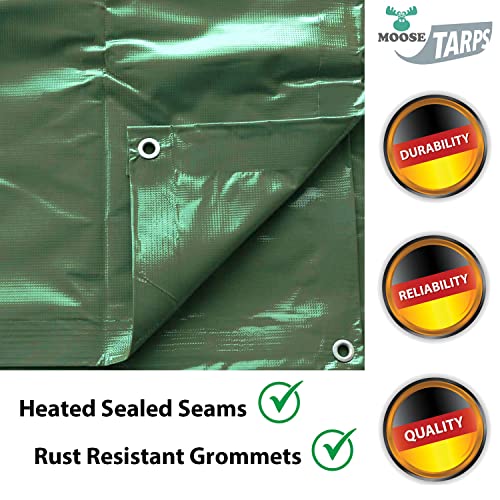 Moose Supply Heavy Duty Tarp, 100% Waterproof 12mil Thick PVC Vinyl Tent Tarp for Camping, Multi-Purpose Thick Protective Cover, Weather Proof, Heavy Duty, UV Resistant, 20 Feet x 40 Feet, Green Moose Supply