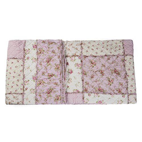 100% Cotton Quilt Blanket for Twin/Full Size Bed, Cute Bed Coverlet, Patchwork Reversible Bedspread Quilted Throw Blanket, Kid Girls Room Decor Pink Floral Comforbed