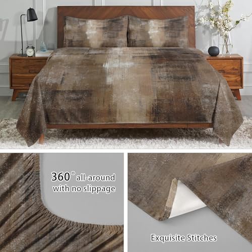 WeCozy King Size Bed Sheet Sets with Pillowcases, Brown Grey Painting 4 Pcs Soft Microfiber Bedding for Kids and Adults, Beige Contemporary Flat, Fitted Sheet for Bedroom Bed Decor WeCozy